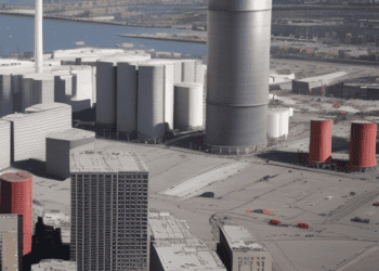 An aerial view of a nuclear power plant showcasing the U.S.'s economic resilience.