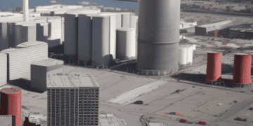 An aerial view of a nuclear power plant showcasing the U.S.'s economic resilience.