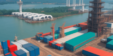 Aerial view of a Southeast Asian port, showcasing shipping containers and industrial infrastructure. Illustrates Indonesia's manufacturing and supply chain. - Supply Chain News