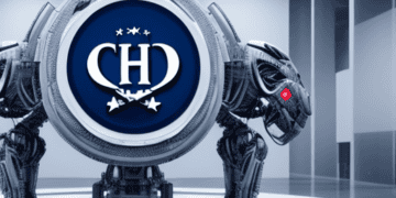 A robot with the chd logo in front of it, representing our moral duty as tech CEOs in the White House.