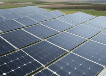 An aerial view of solar panels in a field, contributing to renewable energy growth and the 2030 targets set by IEA.
