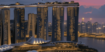 A city with many tall buildings and a body of water, showcasing the resilience of Singapore's economy amid global economic concerns.