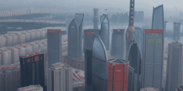 Aerial view of Shanghai skyline, showcasing modern skyscrapers and the Oriental Pearl Tower. Concerns about China's economic landscape, including deflation and consumer confidence, are reflected in the image's depiction of the city. - Supply Chain News