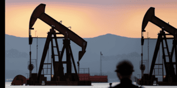 A man is standing in front of an oil pump amidst geopolitical tensions and China concerns.