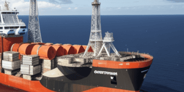 An artist's rendering of the Saipem Castorone Pipelay Vessel in the ocean offshore Australia.