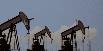 A group of oil rigs in a desert, serving as the backbone of the oil industry amidst fluctuating oil prices and increasing demand from China.