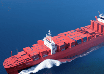 Red container ship sailing on the Red Sea, illustrating global supply chain disruptions. - Supply Chain News