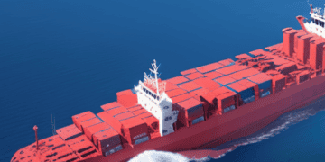 Red container ship sailing on the Red Sea, illustrating global supply chain disruptions. - Supply Chain News