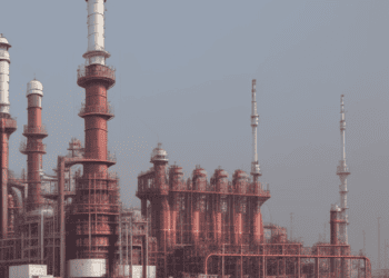 An Indian oil refinery in the middle of a field.