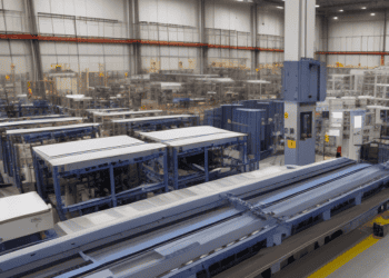 A Teradyne-manufactured assembly line in a large warehouse located in China.