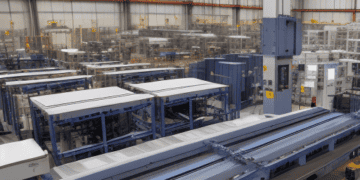 A Teradyne-manufactured assembly line in a large warehouse located in China.