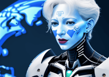 An image of a woman in a robot outfit showcasing the blending of AI technology and job opportunities at IMF.