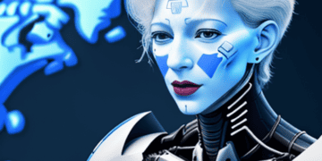 An image of a woman in a robot outfit showcasing the blending of AI technology and job opportunities at IMF.