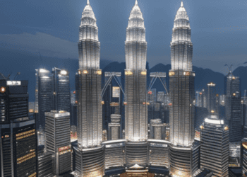The petronas towers in Kuala Lumpur, Malaysia, represent the economic growth of the country.