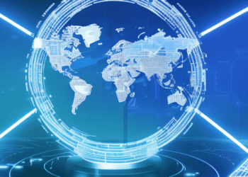 An image of a world map displayed on a blue background, representing the interconnectedness of the Global Economy.