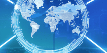 An image of a world map displayed on a blue background, representing the interconnectedness of the Global Economy.