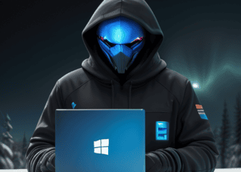 Hooded figure using a Windows laptop, possibly related to the Midnight Blizzard hacking incidents. - Supply Chain News