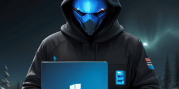 Hooded figure using a Windows laptop, possibly related to the Midnight Blizzard hacking incidents. - Supply Chain News