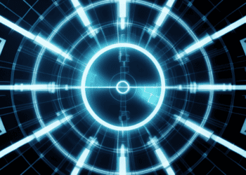 Abstract digital data breach graphic; glowing blue concentric circles - Supply Chain News