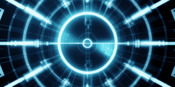 Abstract digital data breach graphic; glowing blue concentric circles - Supply Chain News