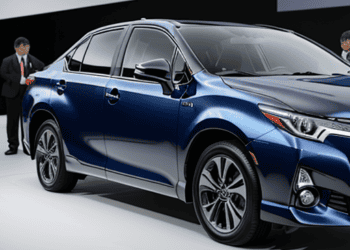 The 2020 Toyota Camry Hybrid, tested for any irregularities, is on display.