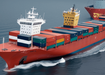 Container ship navigating ocean, illustrating global supply chain challenges and maritime tensions. - Supply Chain News