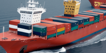 Container ship navigating ocean, illustrating global supply chain challenges and maritime tensions. - Supply Chain News