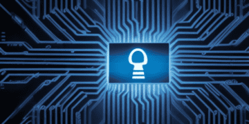 A blue circuit board with a lock symbol on it, representing the growing threat of ransomware in governments and highlighting recent developments during the Week in Ransomware.