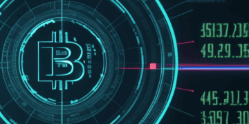 Bitcoin on a circular background depicting the first crypto market decline, analyzing factors.