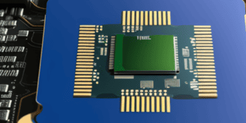 A new $25 billion chip plant in Israel with a cpu chip on top of a circuit board.