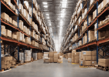 Vast warehouse interior with high shelves stocked with cardboard boxes. Efficient supply chain management. - Supply Chain News