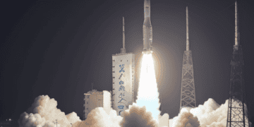 A Chinese rocket is taking off with smoke coming out of it during a satellite launch.