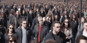 In April, there was a significant increase in the US Personal Consumption Expenditures Index as a crowd of people walked down a city street.