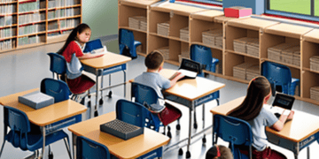 Elementary school classroom with students working at desks, showing improved supply chain efficiency through modern furniture and resources. - Supply Chain News