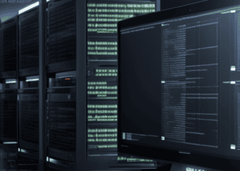 A computer monitor displaying a server in the background, prone to potential threats from hackers and susceptible to Mimic Ransomware.