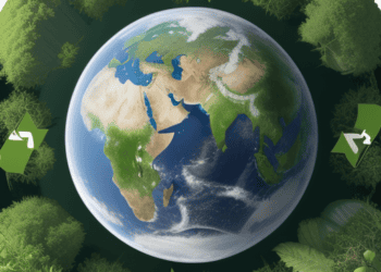 The earth is surrounded by green plants and trees, fostering global environmental sustainability through World Economic Forum initiatives.