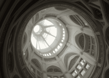 A view of the dome of a building.