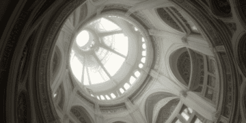 A view of the dome of a building.