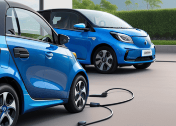 Two blue electric vehicles charging at a home charging station. BluSmart EV charging infrastructure. - Supply Chain News