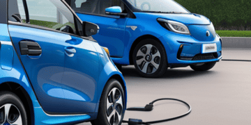 Two blue electric vehicles charging at a home charging station. BluSmart EV charging infrastructure. - Supply Chain News