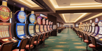 A Southeast Asian casino featuring slot machines, highlighted in a UN report on cyber fraud.