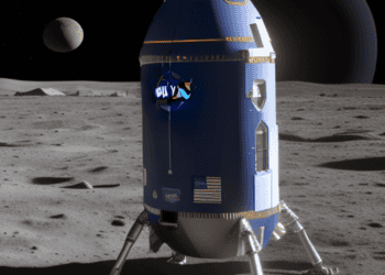 A NASA artist's rendering of a Lunar Lander spacecraft on the moon.
