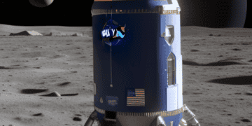A NASA artist's rendering of a Lunar Lander spacecraft on the moon.