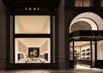 Luxury IAMI jewelry boutique storefront at night. Elegant display windows showcase high-end inventory. - Supply Chain News