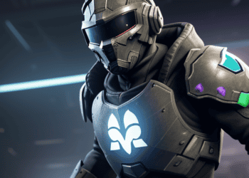 A man wearing a helmet and armor in Fortnite, playing Activision Gaming.