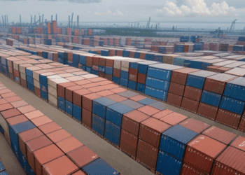 A large group of containers for exports.