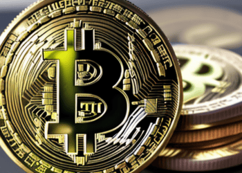 A stack of bitcoin coins on a black background, reflecting the impact of the recent crypto collapse.