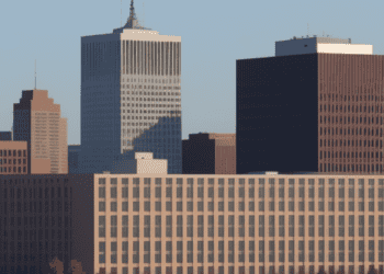 The bustling skyline of a city reflects the thriving U.S. economy, with an impressive number of jobs and a low unemployment rate.