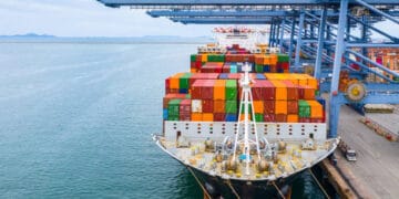 A container ship docked in China.