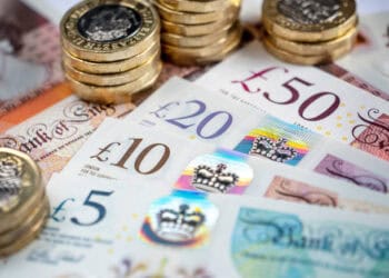 Developments in 2023 for British banknotes and coins on a white background.